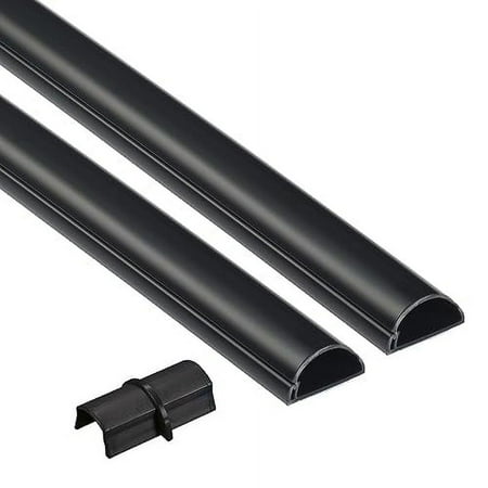 D-Line 31.4in TV Cord Hider Patented Half Round Cable Cover Hide Wall Mount TV Wires Hinged One-Piece Cable Concealer Adhesive Decorative Raceway - 2x 1.18in W x 0.59in H x 15.7in L - Black
