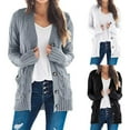 thumbnail image 1 of yoeyez Cardigan Sweaters for Women Long Sleeve Cable Knit Open Front Cardigans Button Down Lightweight Sweaters with Pockets Fall Outerwear Coat Gray,L, 1 of 7