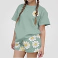 thumbnail image 2 of DJDLJWCJ 2 Piece Girls Short Sleeve Tee and Shorts Set Summer Crewneck Tee Shirts with Stretch Soft Elastic Waist Shorts Green Size 13, 2 of 6