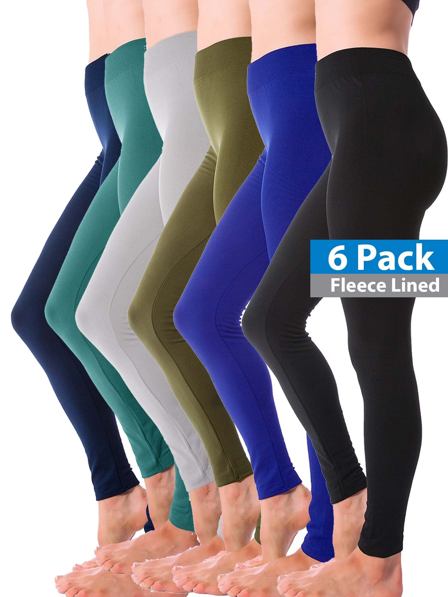 6-Pack Warm Fleece Lined Thick Brushed Full Length Leggings Tights (One ...