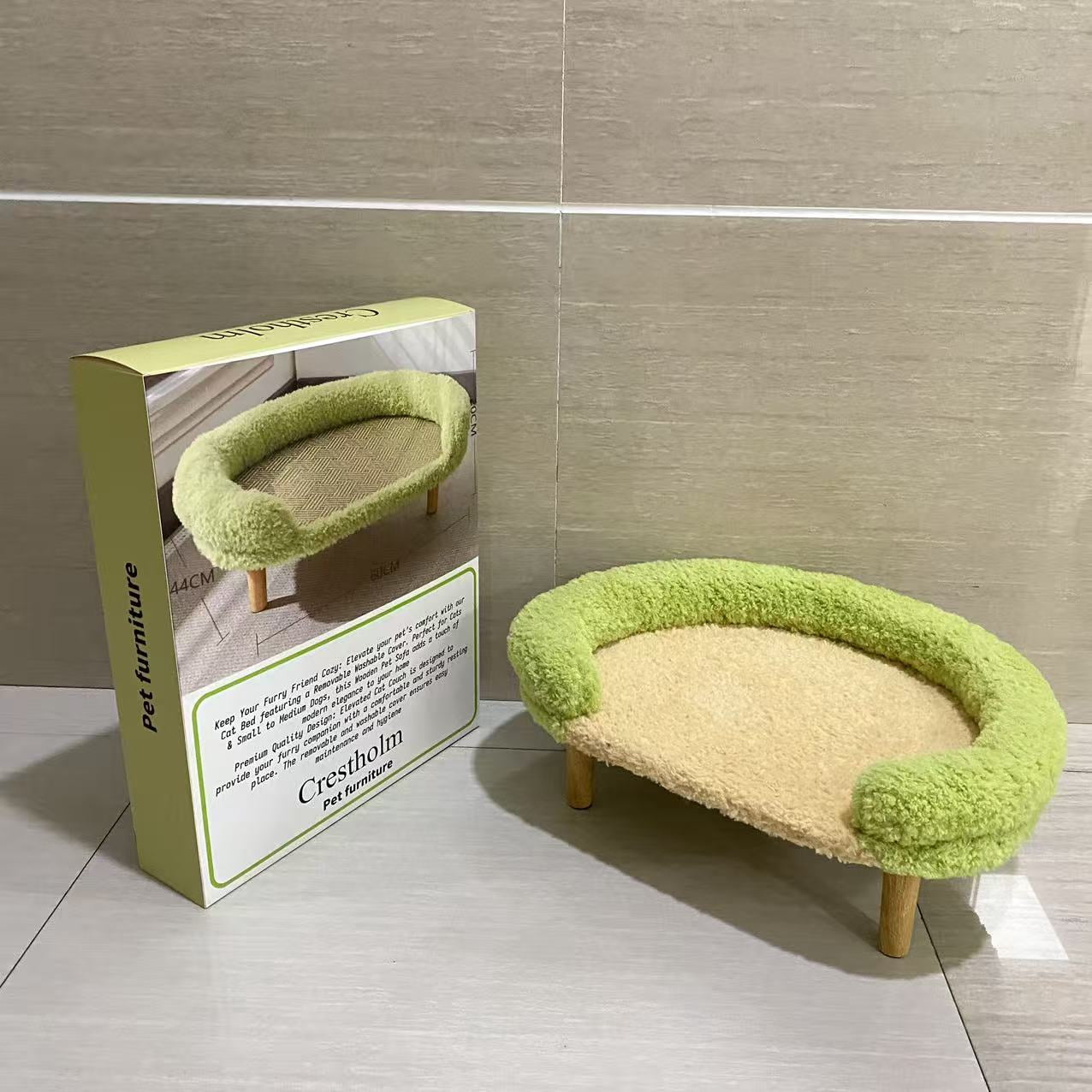 Crestholm Pet furniture, Cat Bed with Removable Washable Cover, Elevated Cat Couch for Cats & Small Medium Dogs, Wooden Pet Sofa Modern Pet Furniture