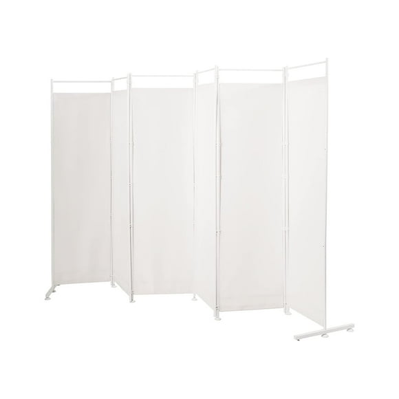 6 Ft Room Divider, 6 Panel Folding Wall Divider, Freestanding Partition with Adjustable Foot Pads, Perfect Privacy Screen for Home Office, White