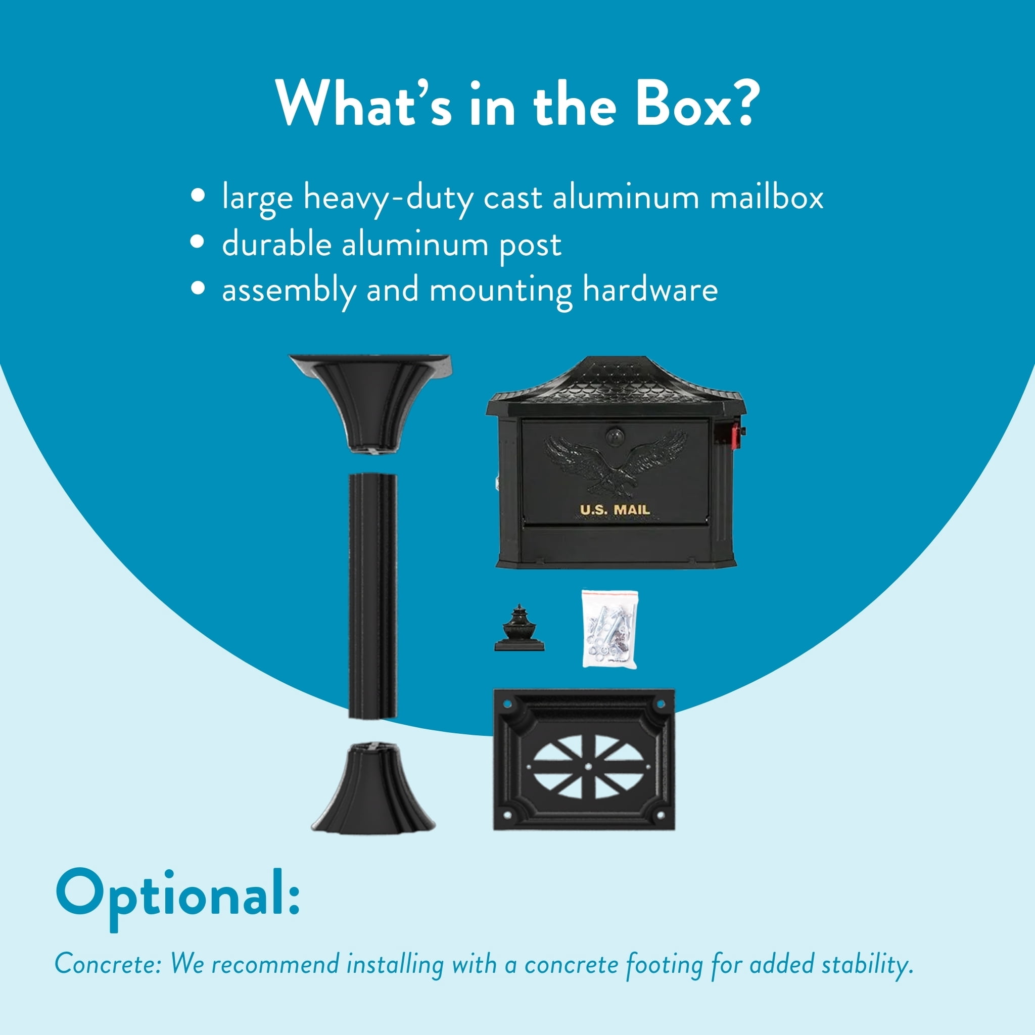 Architectural Mailboxes Pedestal Cast Aluminum, Large, Mailbox and Post Kit in Black