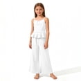 thumbnail image 7 of OGLCCG Girls Summer Outfit Set Sleeveless Ruffle Hem Tank Top and Wide Leg Pants Two Piece Girls Lightweight Outfits 4-15 Years, 7 of 7