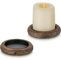 Sziqiqi Wood Candle Holder Farmhouse Decor - Pillar Candle Holders for Table Centerpiece Small Tray Riser Set of 2 Round Wooden Plate Pedestal Stand for Coffee Table Home Living Room, Brown