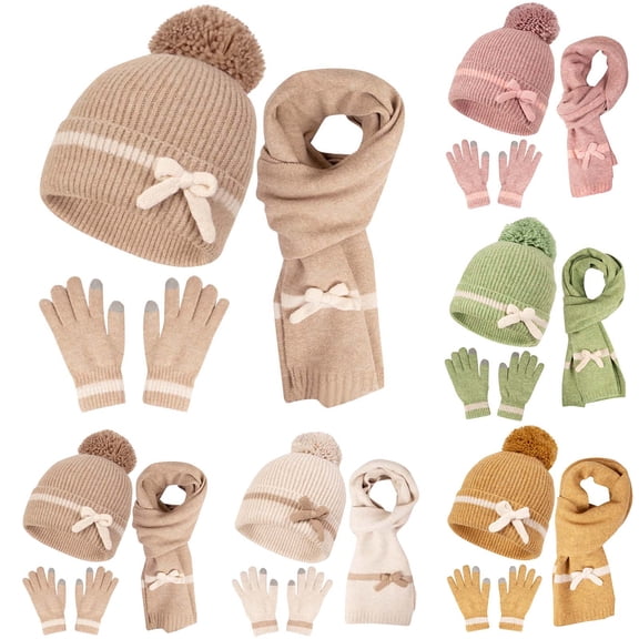 QLEICOM Hat Scarf Glove Set for Women,Women 3 Piece Winter Set Warm Knit Hat Matching Scarf and Touchscreen Compatible Gloves Solid Color Set Cold Weather Protection Green