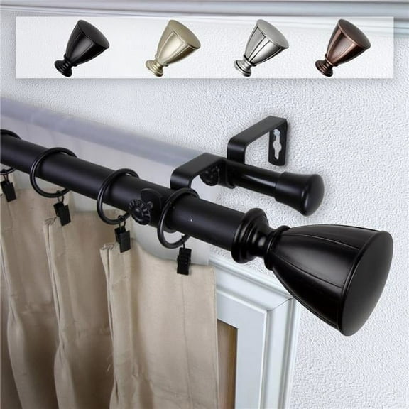 1 in. Dia. Maja Curtain Rod, Black - 48-84 in.