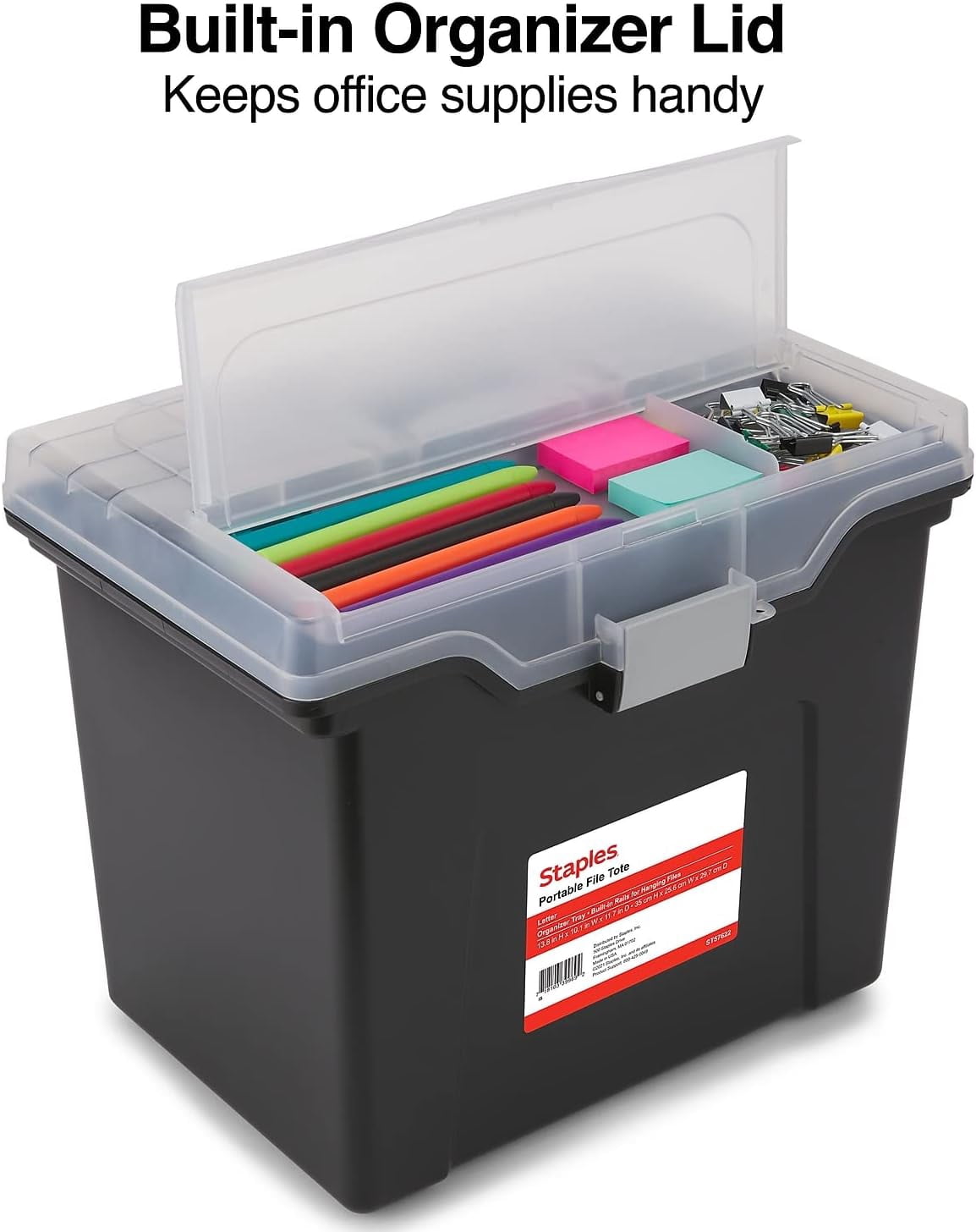 YYEAN File Folder Tote, Portable Filing Box, Letter Size Hanging Folders, Security Latch & Built-In Lid Organizer, Black/Clear