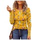 thumbnail image 2 of ICHUANYI Clearance Women Bottons Crop Workout Christmas Printing Lace Stitching Long Sleeve Sexy Tops(Yellow, M) ICHUANYI WER2023081501774, 2 of 5