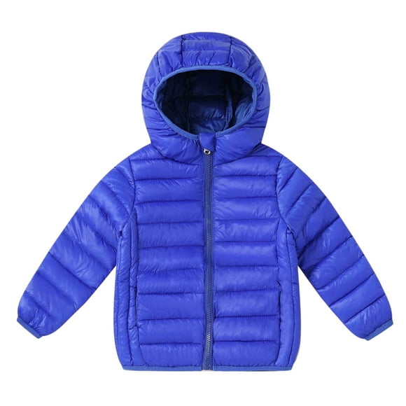 Royal Blue Boy Girl Children Boy Girl Puffer Jackets Hoods Coat for Child Long Sleeve Track Athletic Casual Thin Warm Thick Hooded Basic Winter Fall 2025 Clothing Regular Fit 3 Years