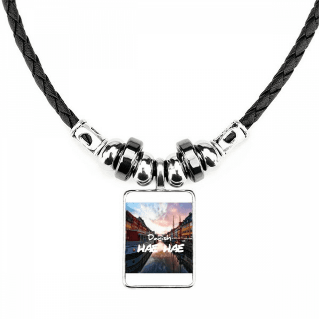 hermosa ciudad, dinamarca. collar a mano colgante de cuerda de cuero Unbranded M