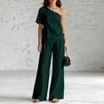 thumbnail image 4 of Muscularfit Travel Sets Women 2 Piece Outfits Sets Summer Palazzo Dressy Vacation Set Short Sleeve Green Boat Neck Shirt 2 Piece Sets for Women Shorts, 4 of 5