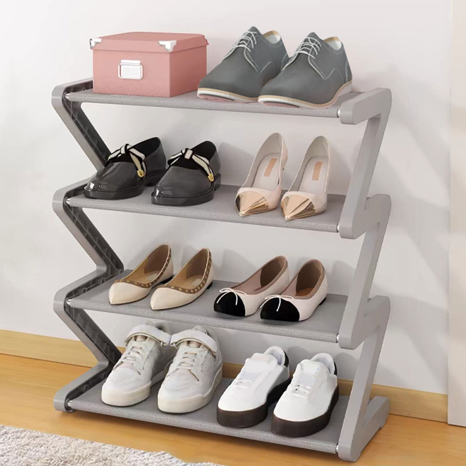 Z Type Multi Layer Shoe Rack, Easy Assembly Storage Organizer for Bedroom Closet Dormitory, Space-Saving Metal Shoe Shelf for Home Office Entryway Use