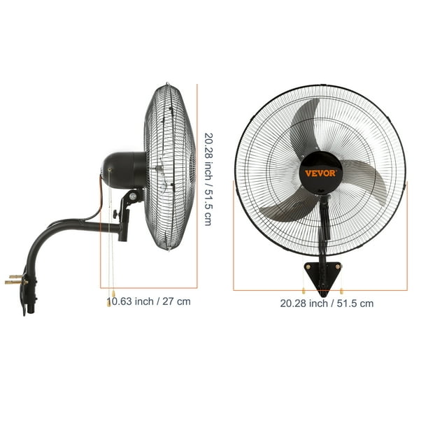 Ventilateur Mural Industriel-VEVOR-44,45 cm-oscillant-3 Vitesses, 4000 CFM-Refroidissement Entrepôt, Serre, Atelier, Terrasse-Noir - Bricolage