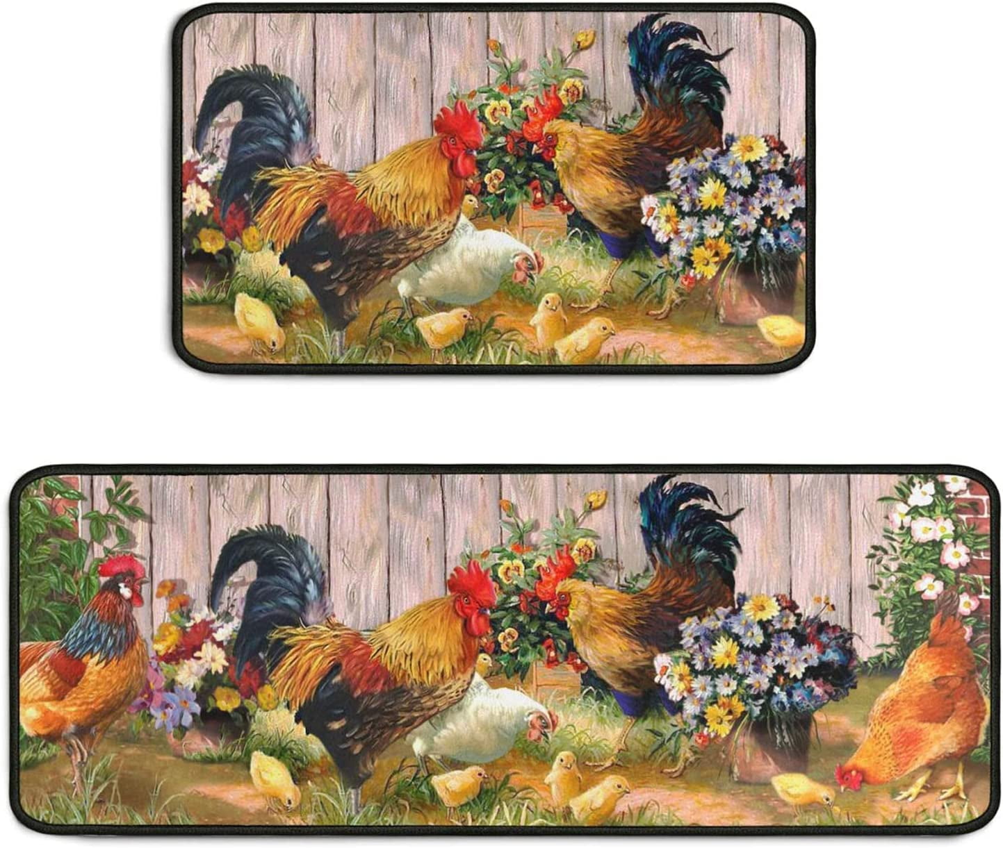 Rooster Kitchen Rugs Set 2Pcs Non Slip Kitchen Floor Rug and Mat ...