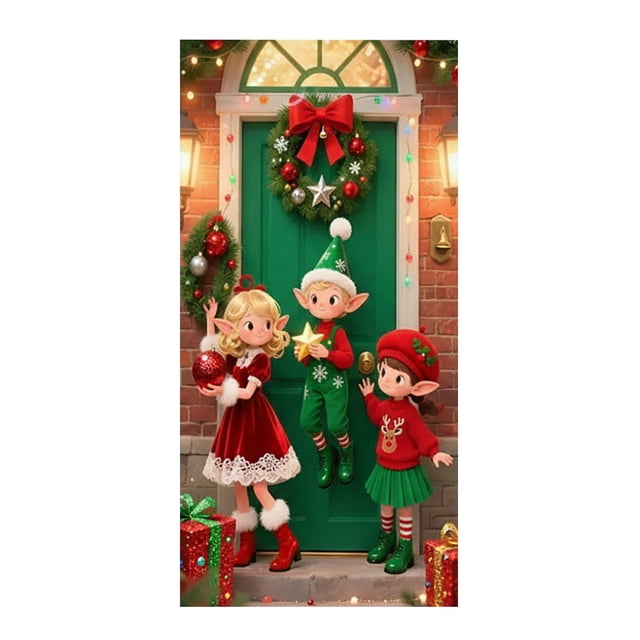 Décorations de Noël Extérieures Rideaux de Porte de Noël Drapeaux Photo Extérieure Fête de Noël Fée Célébration Décoration de Fond Décoration Suspendue Tissu Suspendu Décorations de Noël Extérieures