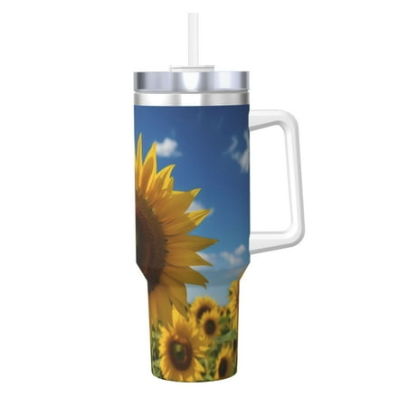 

KLL Sky Golden Sunflower Field Print 40oz Stainless Steel Insulated Car Cup Coffee Mug with Spillproof Lid - Keep Your Drink Hot or Cold on the Go