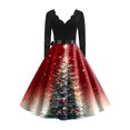 thumbnail image 4 of Women's Fashion Elegant Autumn and Winter Long Sleeve V-Neck Christmas Print Dress for Holiday Parties and Casual Wear, Stylish Women's Seasonal Dress,Vermilion,M, 4 of 5