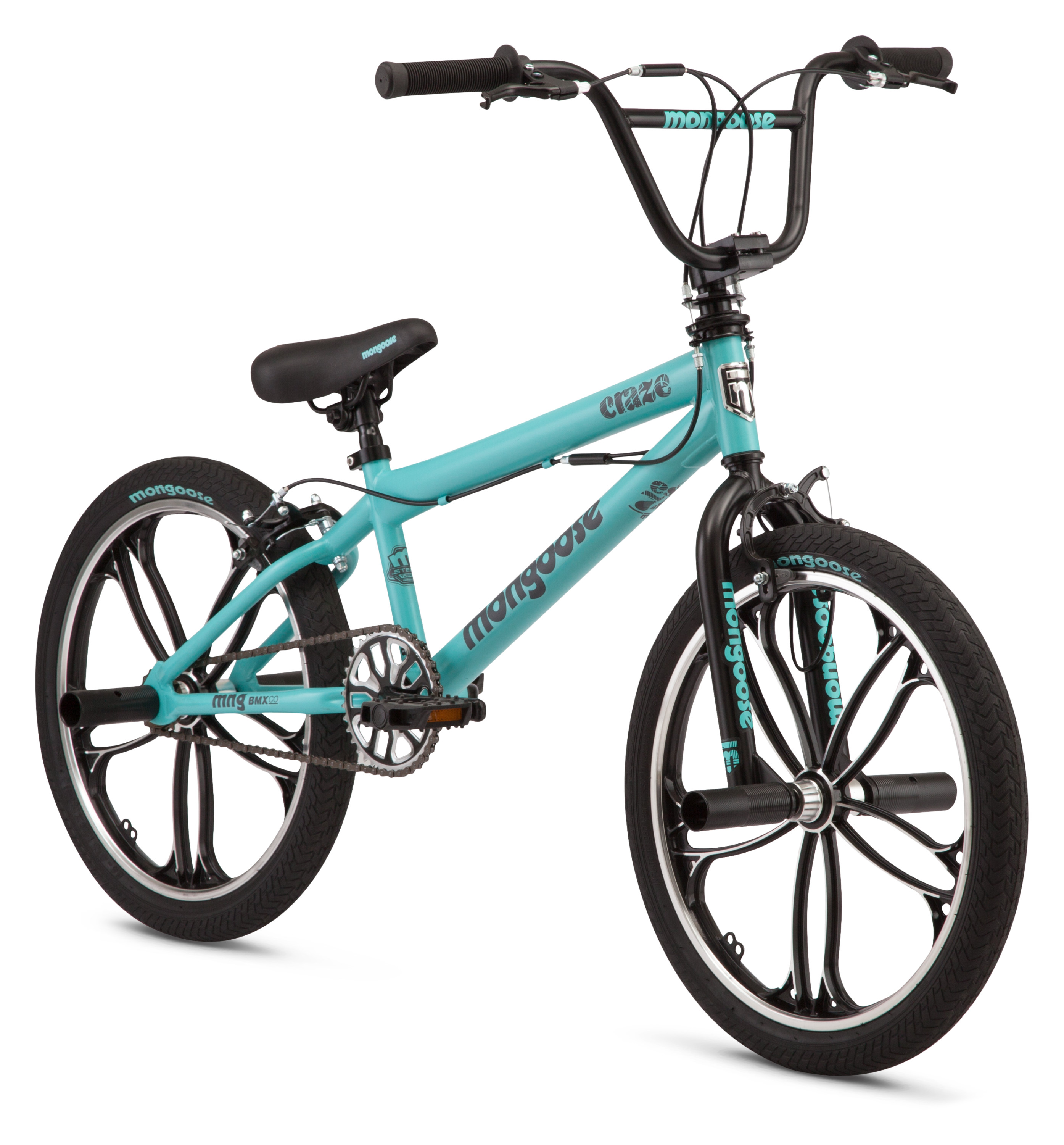 Mongoose Craze Boys and Girls 20 inch Kids BMX Bike, Ages 6+, Black and Mint - image 3 of 10