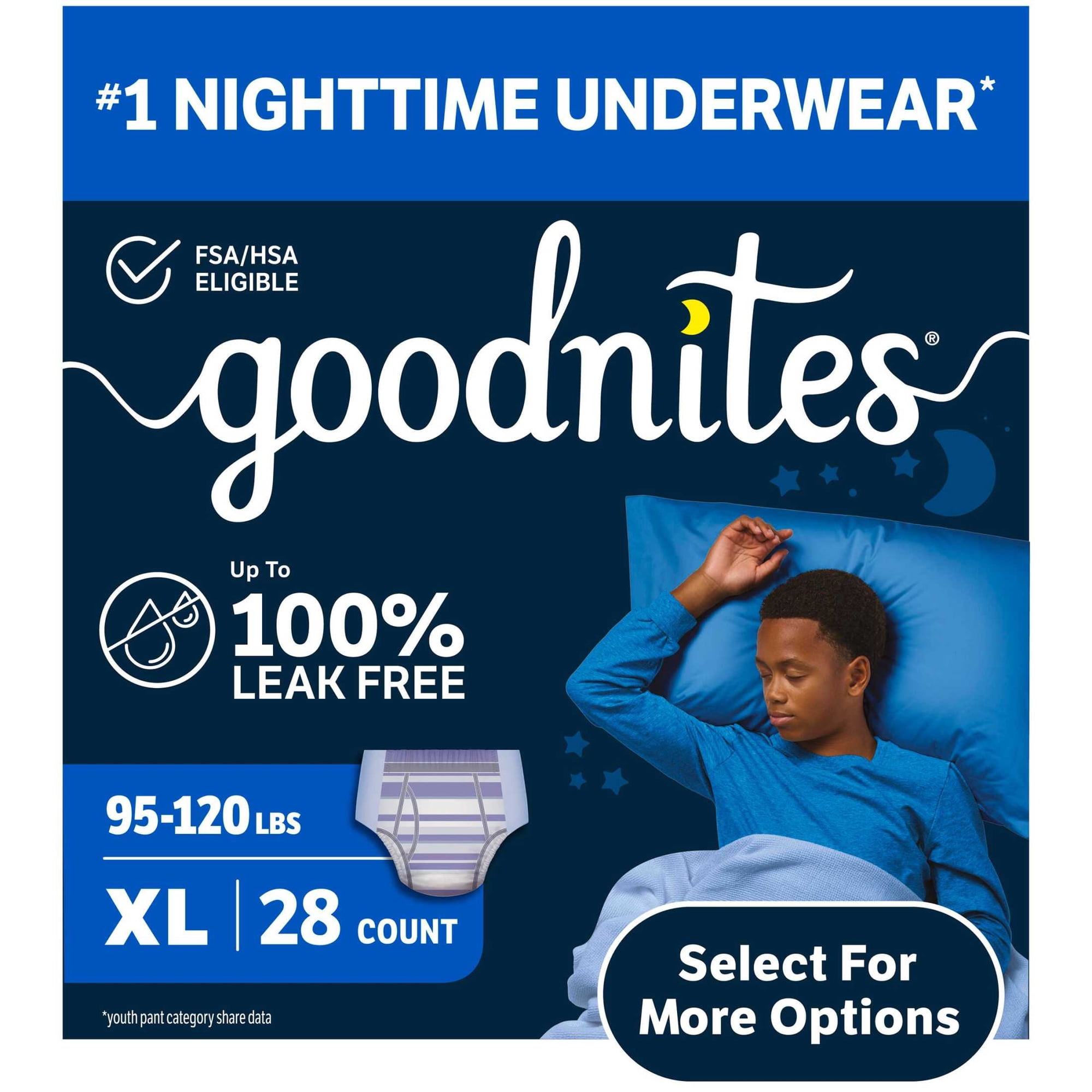 Goodnites Boys Absorbent Disposable Nighttime Bedwetting Underwear, XL, 28 Count