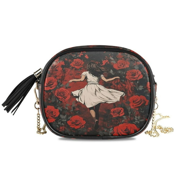 Womens Casual Chain Shoulder Bag Simple style Run for Roses Pattern Crossbody Bag