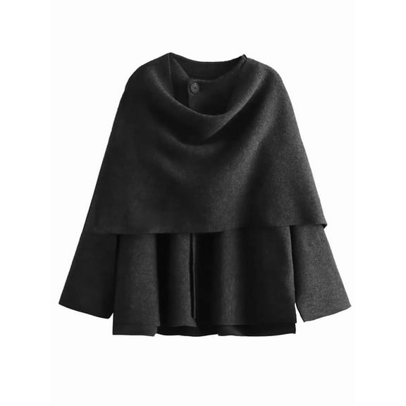 Women'S Oversized Scarf Jacket Shawl Wraps Knit Long Sleeve Button Winter Peacoat Gray M