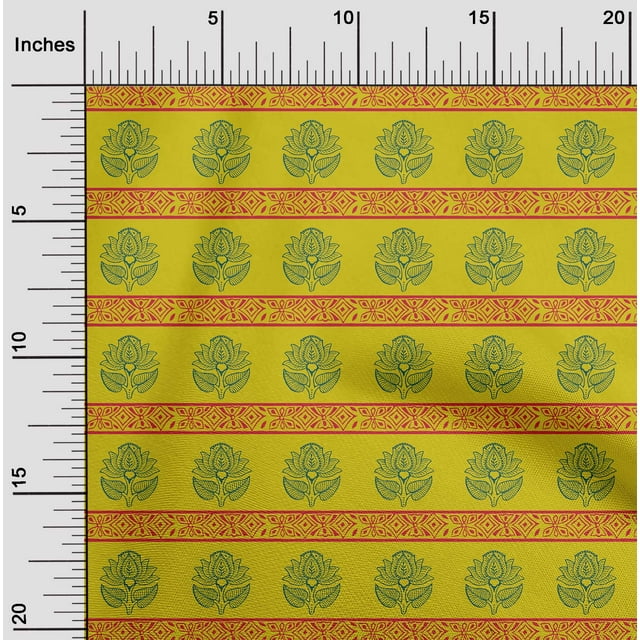 oneOone Georgette Viscose Fabric Leaves & Lotus Block Print Fabric By Yard 42 Inch Wide