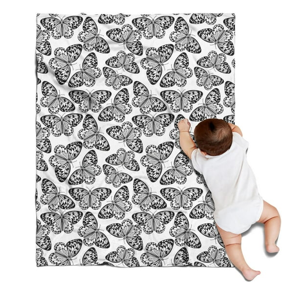 White Butterfly Black Pattern Blanket,Comfortable Soft Flannel Throw Blanket,All Season,Warm Lightweight Blankets for Sofa Bed Couch Living Room Chair,30"x40"