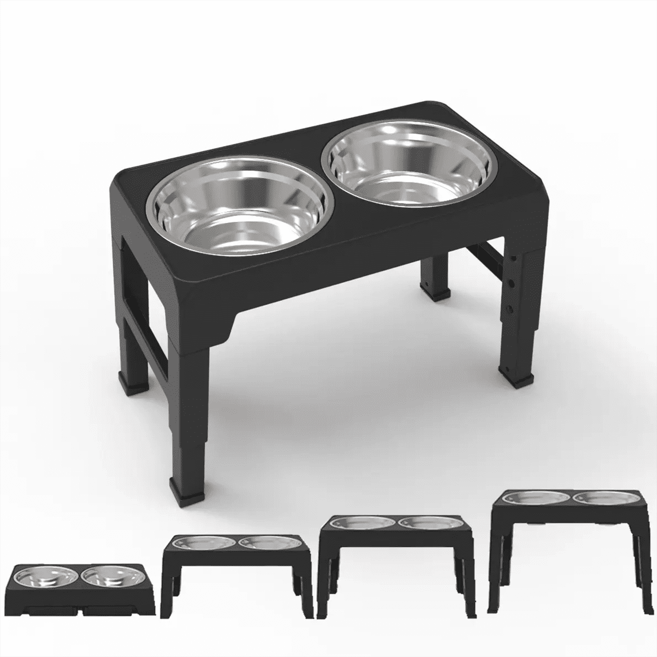 Asunby Adjustable Elevated Pet Bowls - 4-Height Raised Stand with Twin 50oz Stainless Steel Bowls, Non-Slip, Fits Small, Large Pets (3.2” to 11.8”)