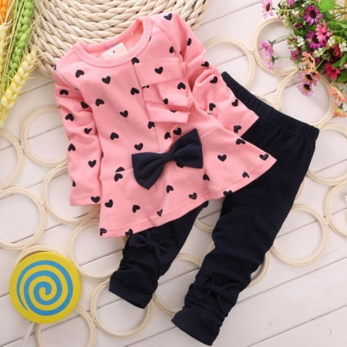 Sunloudy New Fashion Kids Baby Girl Heart Shaped 2pcs Clothes Outfits Tops Sweater Pants 2 5 Years Yellow Pink Green Girls Clothing Green