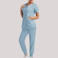 thumbnail image 1 of DPTALR Women Solid Color Loose Pants Multiple Pocket Caregiver Nursing Uniform Short Sleeve Zipper V-Neck Set, 1 of 6