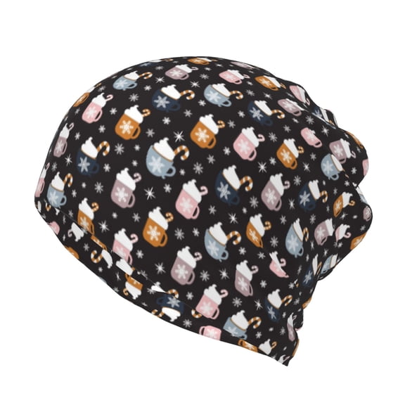 Vsdgher Snowflake Cream Hot Cocoa Slouchy Beanie Hat for Men/Women, Skull Cap Chemo Cap Night Sleeping Cap