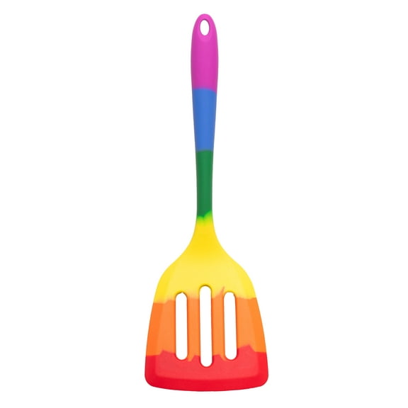 HIC Kitchen Rainbow Non-Stick Slotted Turner, Heat-Safe Silicone With Iron Core, 12-Inch