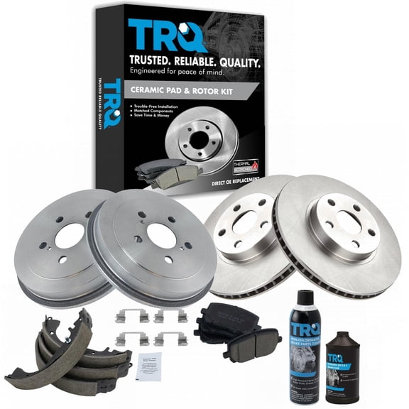 Front & Rear Ceramic Brake Pad, Rotor, Shoe & Drum Kit for Corolla w/Fluids BKA18613 Fits select: 2003-2008 TOYOTA COROLLA