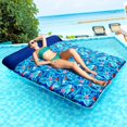 thumbnail image 4 of Oversized Pool Floats Raft, 1-2 Person, 72'' X 60'' Giant Fabric-Covered Pool Floats Adult Size, Inflatable Floating Mat with Headrest Ultra-Comfort Summer Pool Lounger Floatie, 4 of 7
