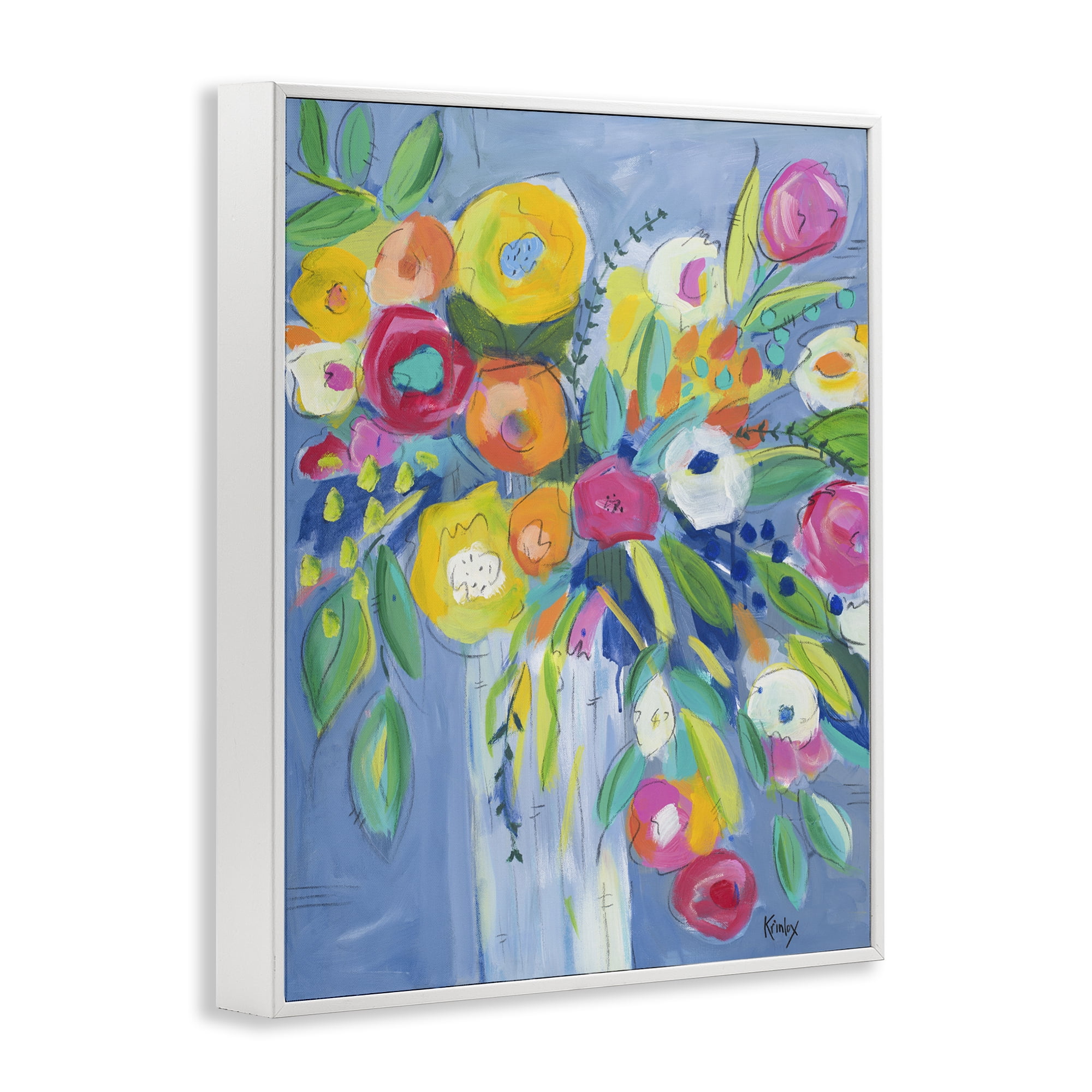 Stupell Industries Cheerful Blossom Energy White Framed Giclee Art, design by Krinlox