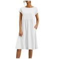 thumbnail image 1 of Vestido de algodón y lino con corte en A para mujer 2025 - Cuello redondo, tallas grandes, corte holgado, ropa informal de oficina para verano, 1 of 6