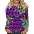 thumbnail image 2 of Aloohaidyvio Mardi Gras Shirts,Womens Crew Neck Mardi Gras T-Shirt Mask Print Party Long Sleeve Tops, Mardi Gras Clothing, 2 of 5