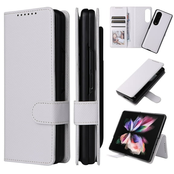 Luxury Leather Case for Samsung Galaxy Z Fold 5 Purse Case for Women Men, Credit Card Slot Holder Lightweight Slim Full Body Protective Shockproof Magnetic Detachable Back Cover, White