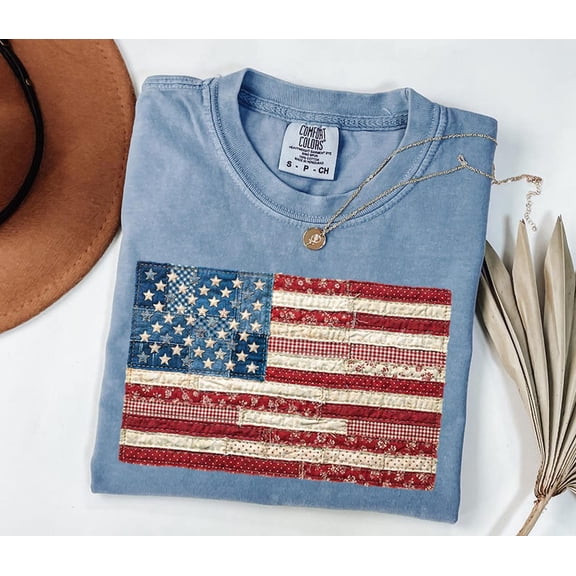 4th of July Shirt, Retro American Flag Shirt, Patchwork USA Shirt, Patriotic Shirt, Fourth of July Shirt, USA Flag Tee