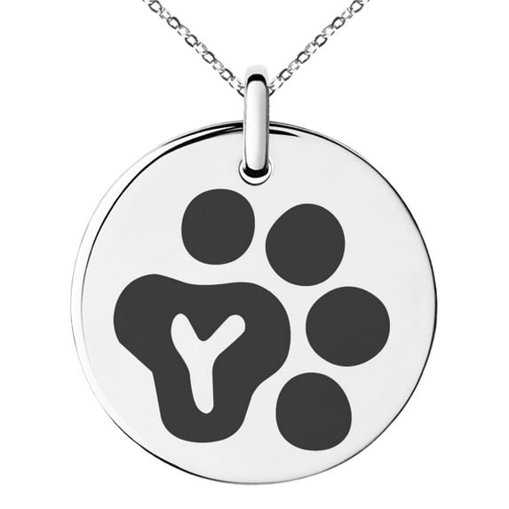 Stainless Steel Letter Y Initial Cat Dog Paws Monogram Engraved Small Medallion Circle Charm Pendant Necklace