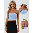 thumbnail image 2 of DARING DIVA Women's Velvet Spaghetti Strap Glitter Sequin Cami Top L Light Blue, 2 of 6