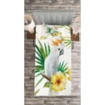 thumbnail image 3 of Ambesonne Animal Quilted Bedspread Set 2 Pcs, Hibiscus with Wild Birds, Twin Size, White Yellow Green, 3 of 3