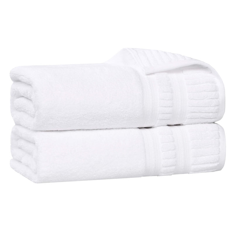 Superior Venice Ribbed Textured Border Zero Twist Bath Sheets, Set of 2, White