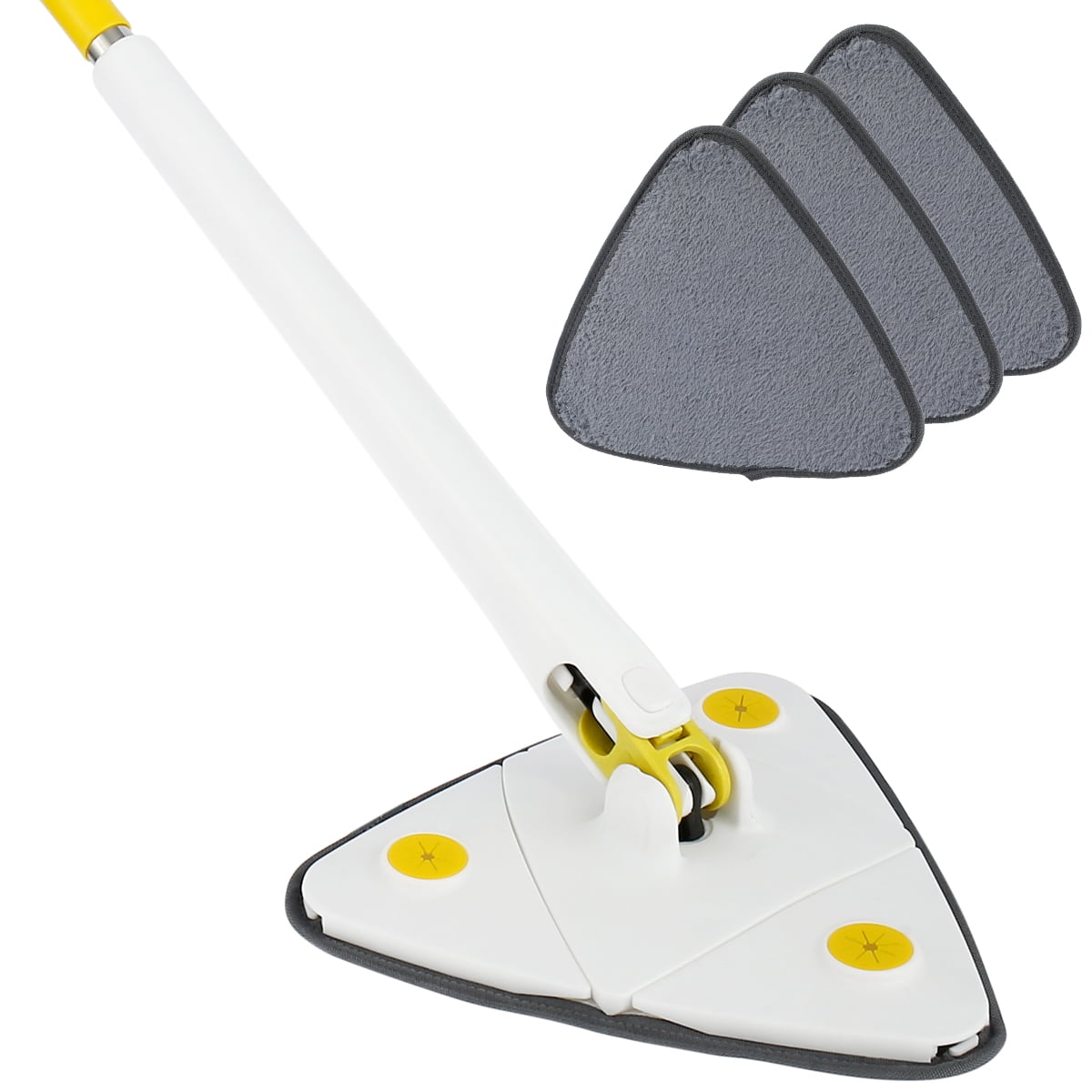 Lieonvis Cleaning Mop,360 Degrees Rotatable Adjustable Wall Mop Cleaner  Extendable 51Inch Triangle Automatic Water Squeezing Mop with 2 Replacement