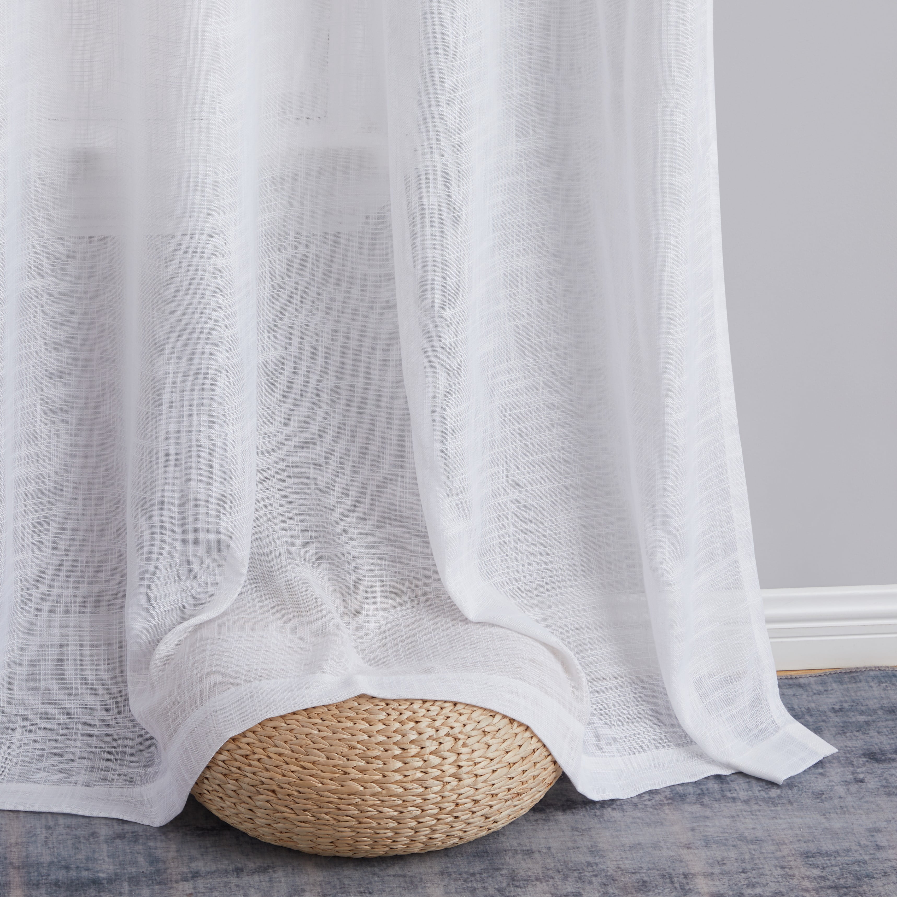 THD Harley Faux Linen Textured Semi Sheer Sun Light Filtering Window Grommet Curtain Panels, Set of 2 Panels