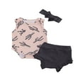 thumbnail image 2 of Baby Girls Summer Clothes Sleeveless Cactus Print Romper+Solid Color Ruffle Shorts+Headband Infant 3Pcs Outfits Gray 9-12 Months, 2 of 7