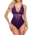 thumbnail image 3 of WZXFASHION Lingerie Mode une Pièce pour Femmes, Lingerie de Rôle Aguichant, Costumes pour Femmes, Lingerie en Dentelle à Carreaux Rouges, Lingerie Intimes Violette TTG, 3 of 5