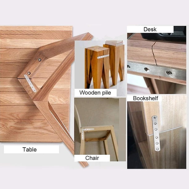 Soportes de metal para madera Soportes de refuerzo rectos planos Placas de reparación de acero inoxidable Soportes de traviesas con orificios para reparación Fijación de muebles (4p ZefeiWu 8390614026100