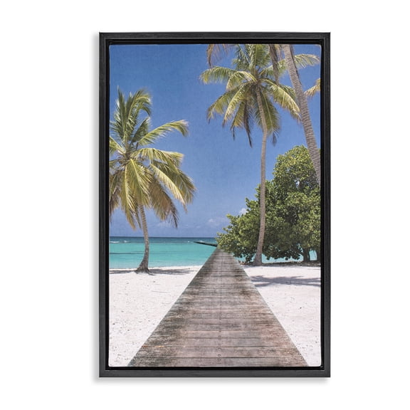 Stupell Industries Pristine Morning Tropical Coast Black Framed Floater Canvas Wall Art design by Marcus Prime, 25 x 17